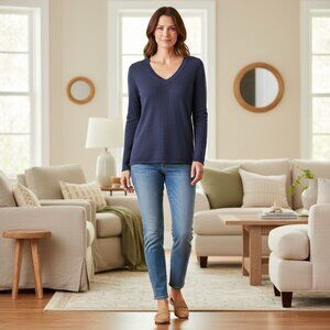 J.JILL Classic Navy V-Neck Lightweight Knit Sweater